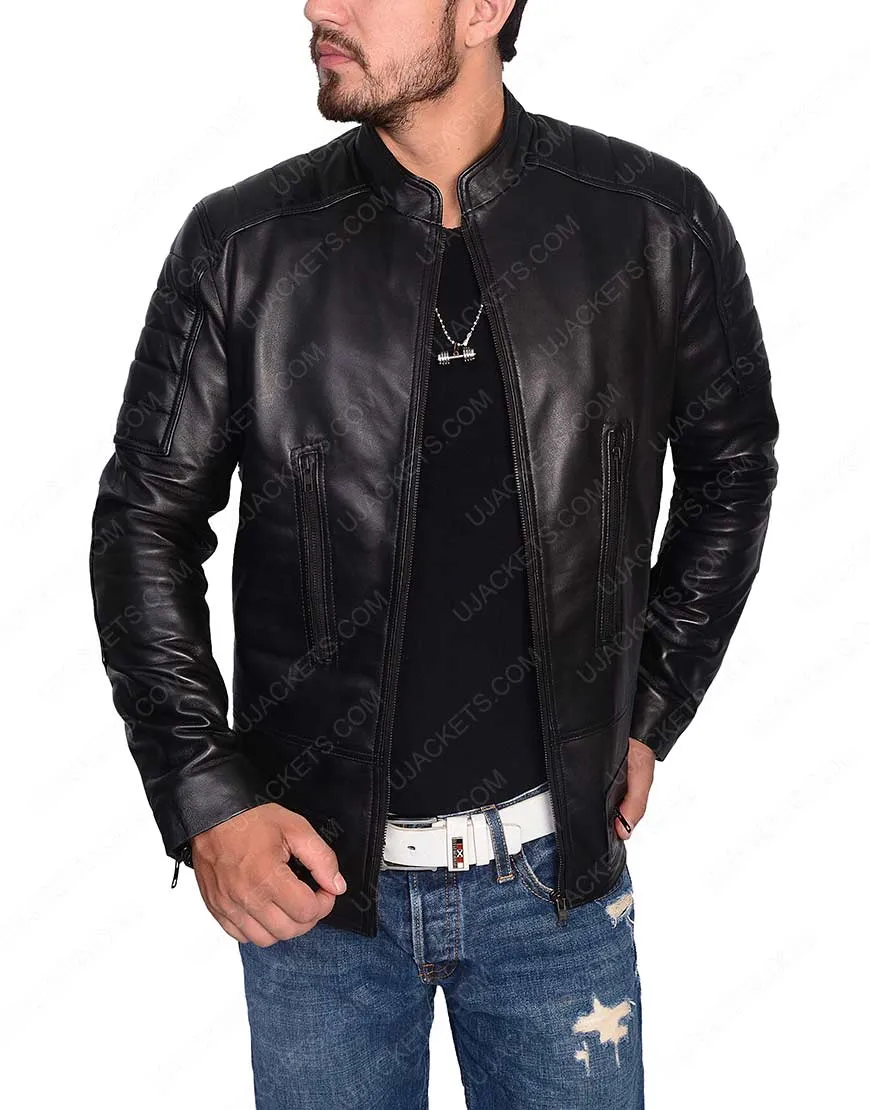 Mens Slim Fit Cafe Racer Black Jacket - Ujackets