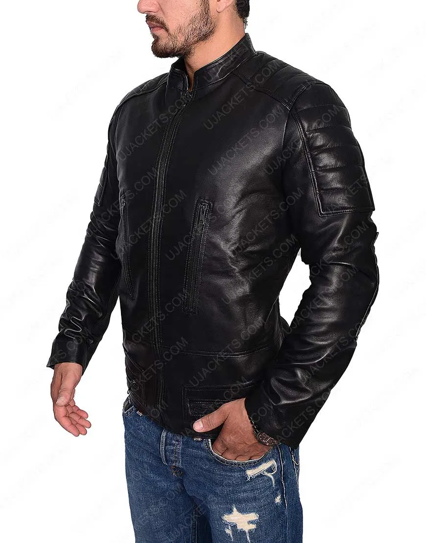 Mens Slim Fit Cafe Racer Black Jacket - Ujackets