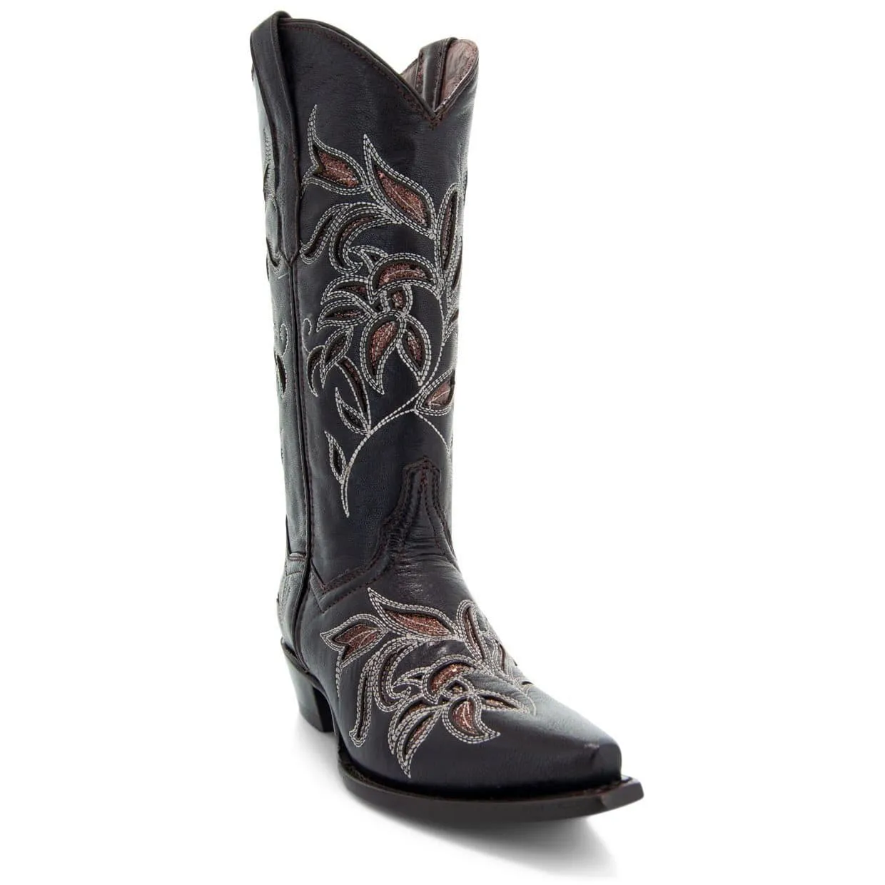 Brown Cowgirl Boots with Floral Embroidery for Women by Soto Boots - M50049