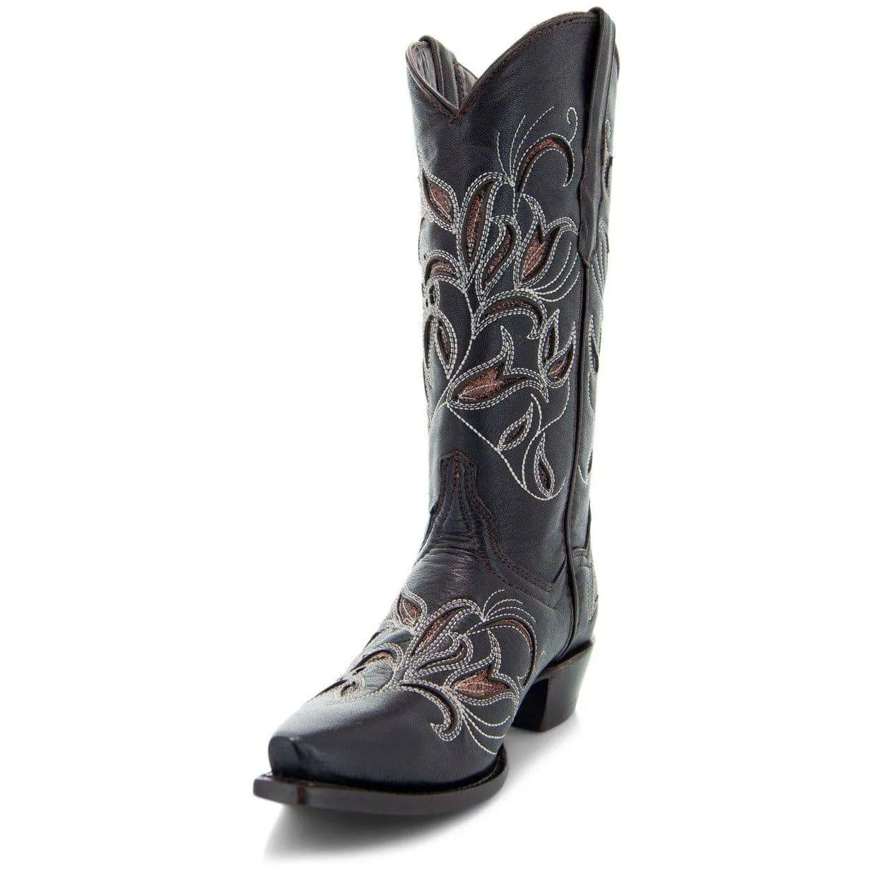 Brown Cowgirl Boots with Floral Embroidery for Women by Soto Boots - M50049