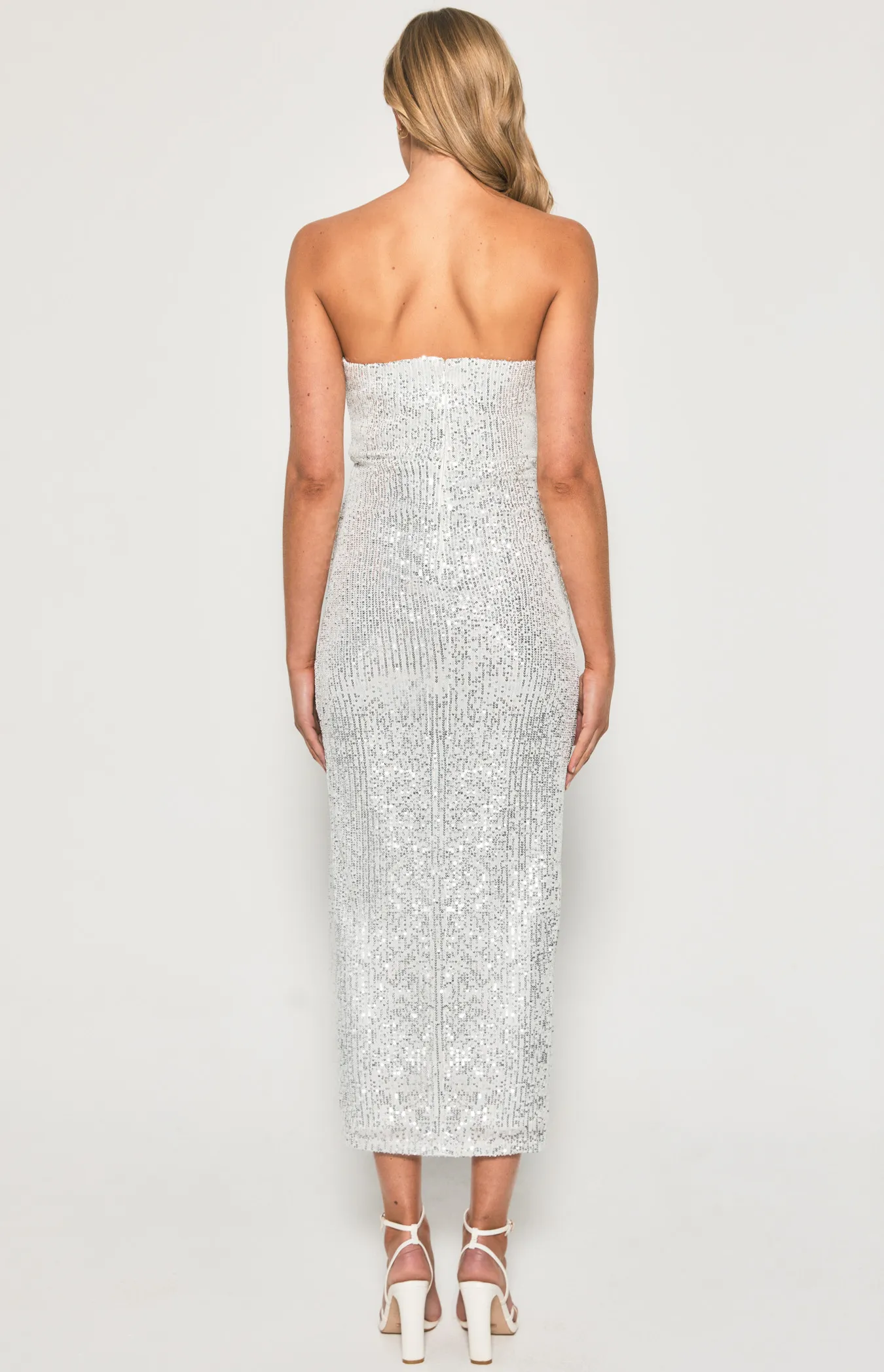 Sequin Midi Dress with Pleat Details Side Strapless (SDR1333B)