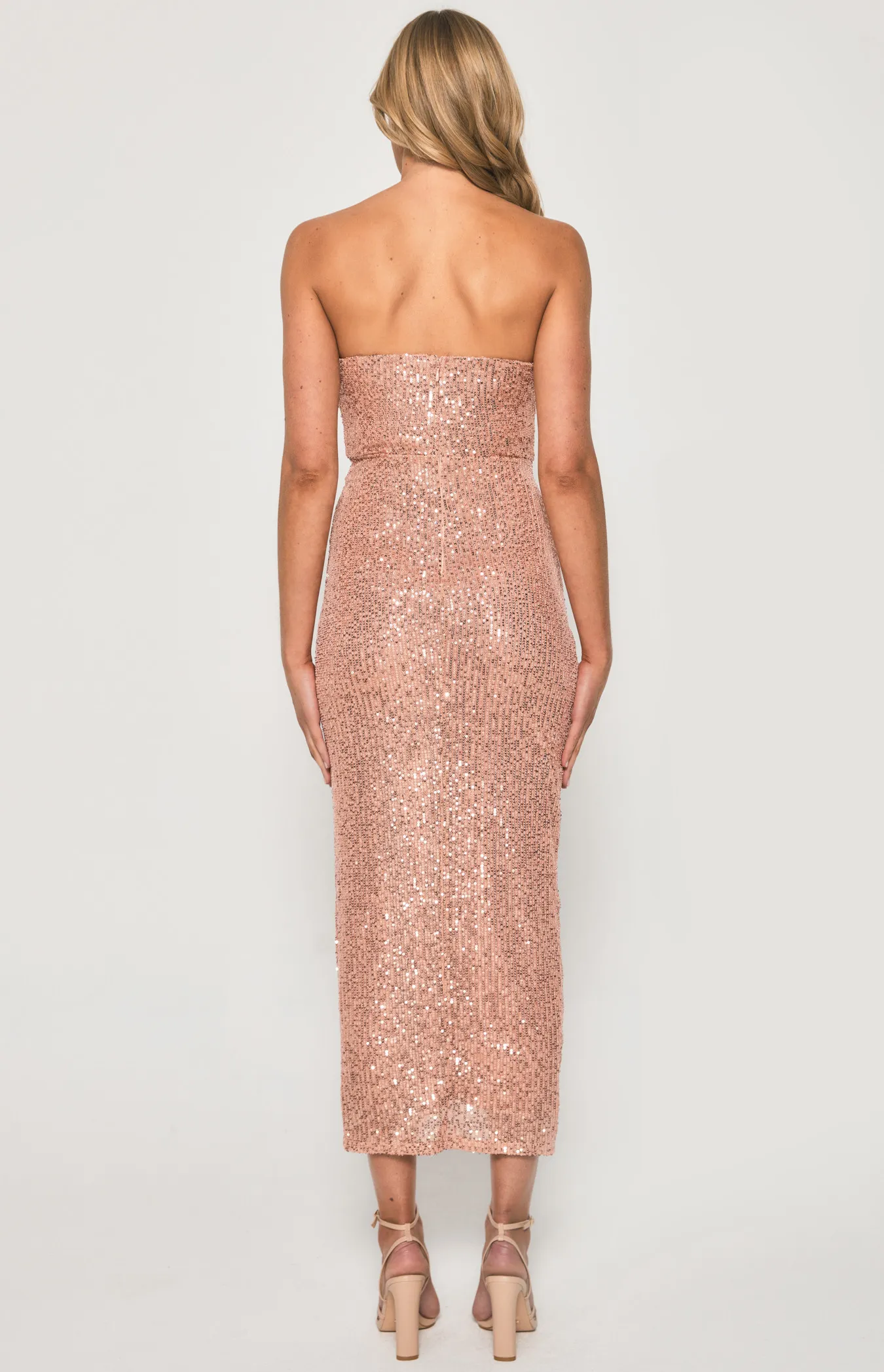 Sequin Midi Dress with Pleat Details Side Strapless (SDR1333B)