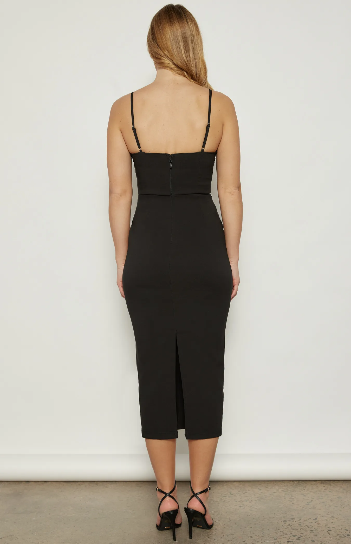 Cowl Neckline Bodycon Midi Dress in Stretch Fabric (SKU: WDR715A)