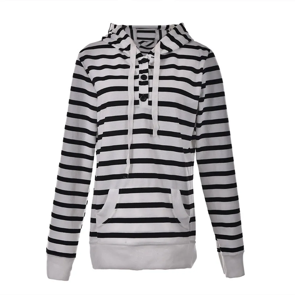 Striped Hoodie Jumper Top for Women with Long Sleeves