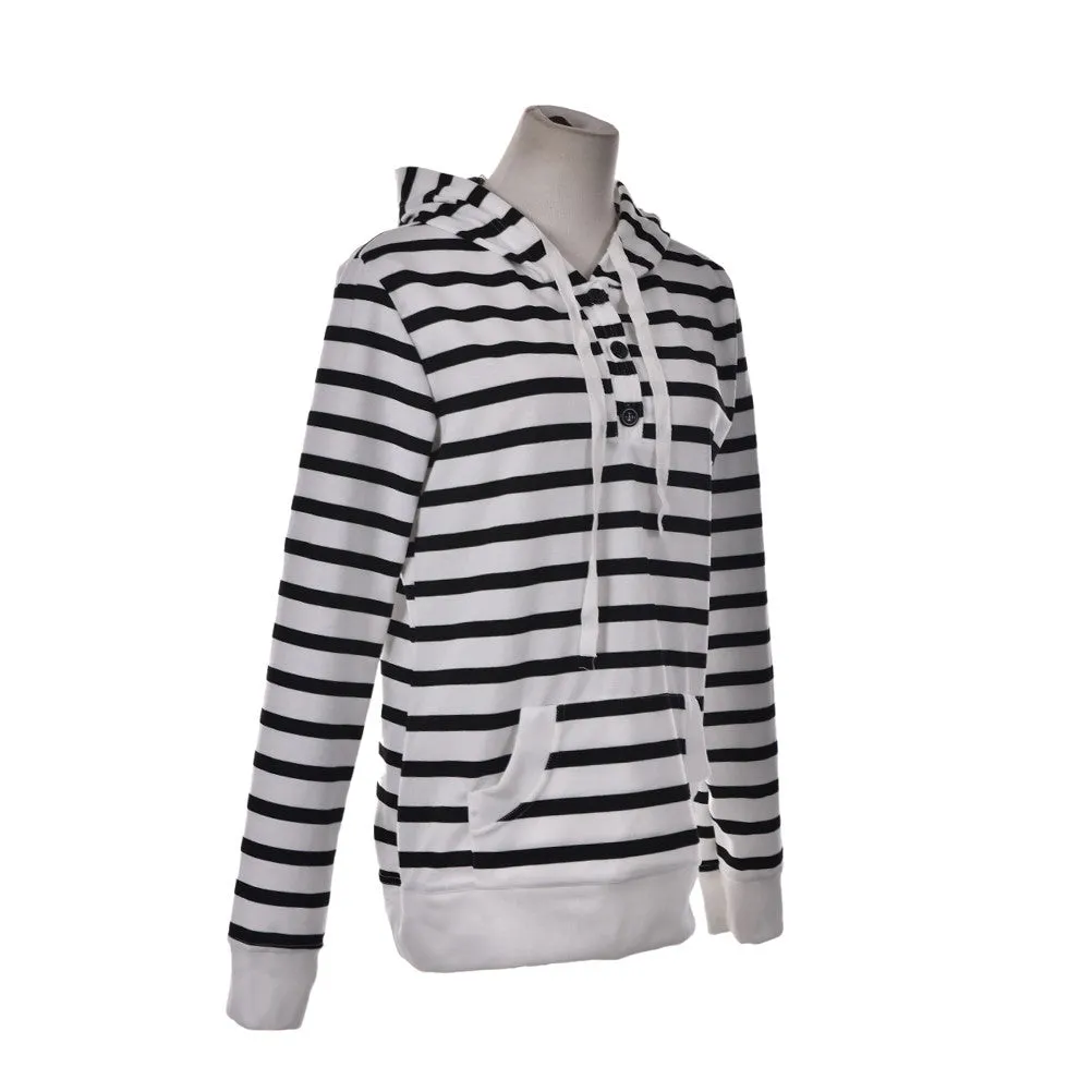 Striped Hoodie Jumper Top for Women with Long Sleeves