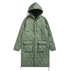 Dark Sage Green Military Hooded Down Coat for Women