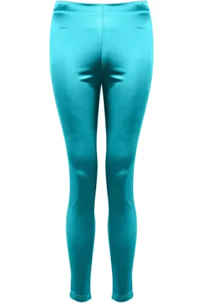 Stretch Teal Satin Leggings