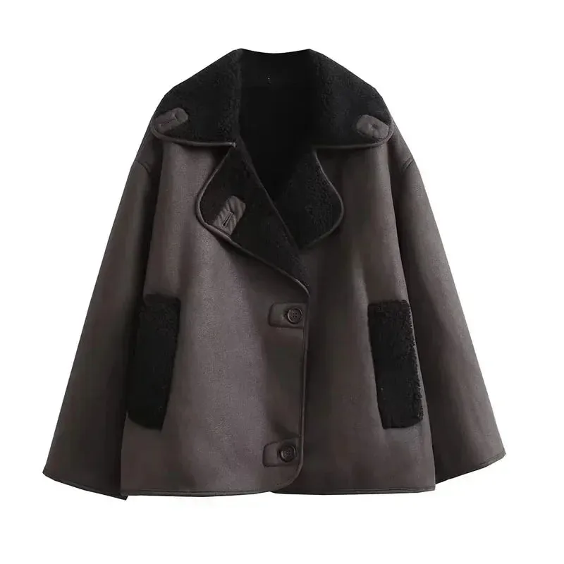 Thick Faux Leather Plush Coat for Women - Outerwear