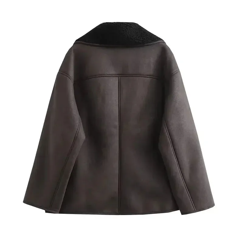 Thick Faux Leather Plush Coat for Women - Outerwear