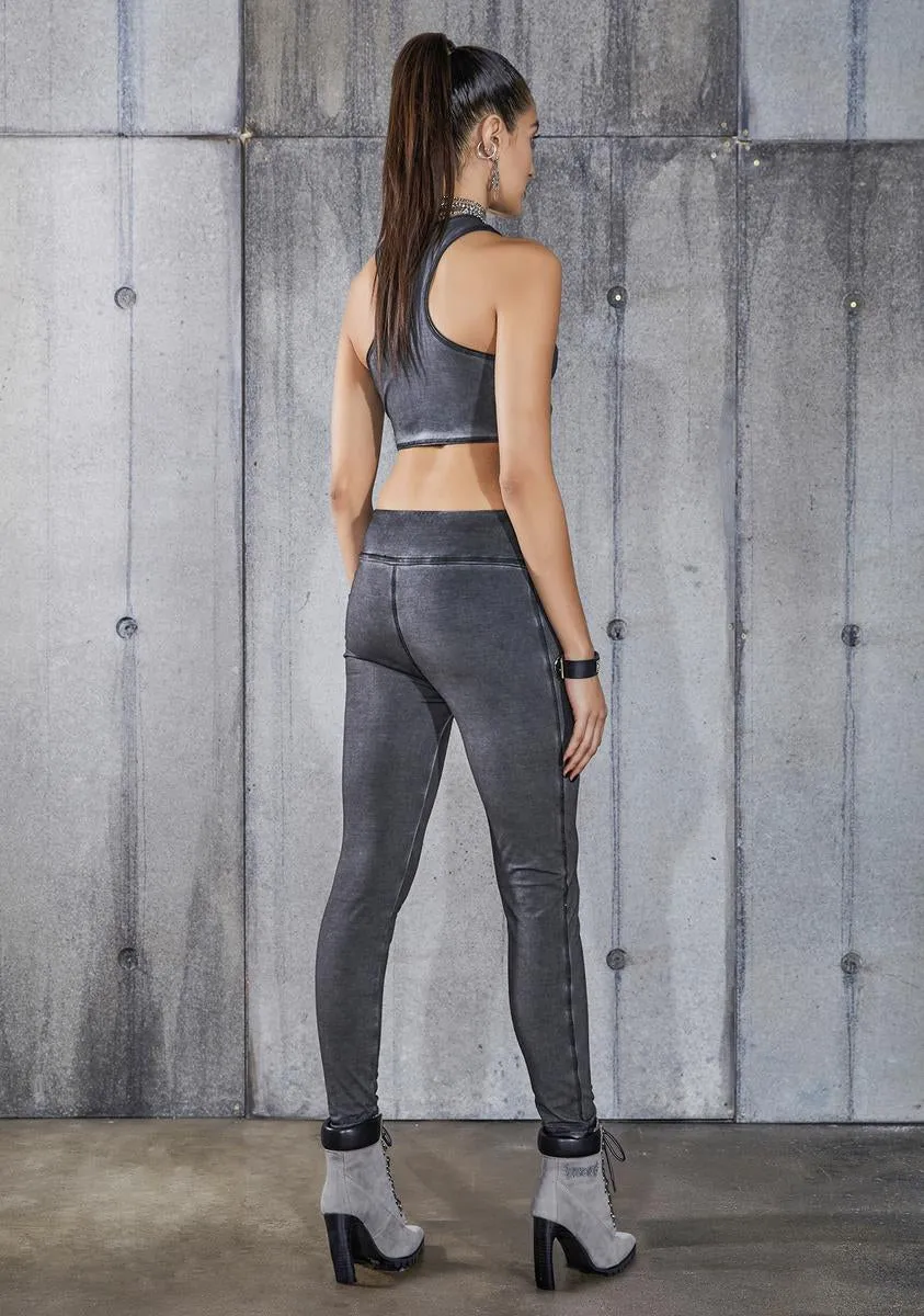 Washed Black Low Rise Leggings