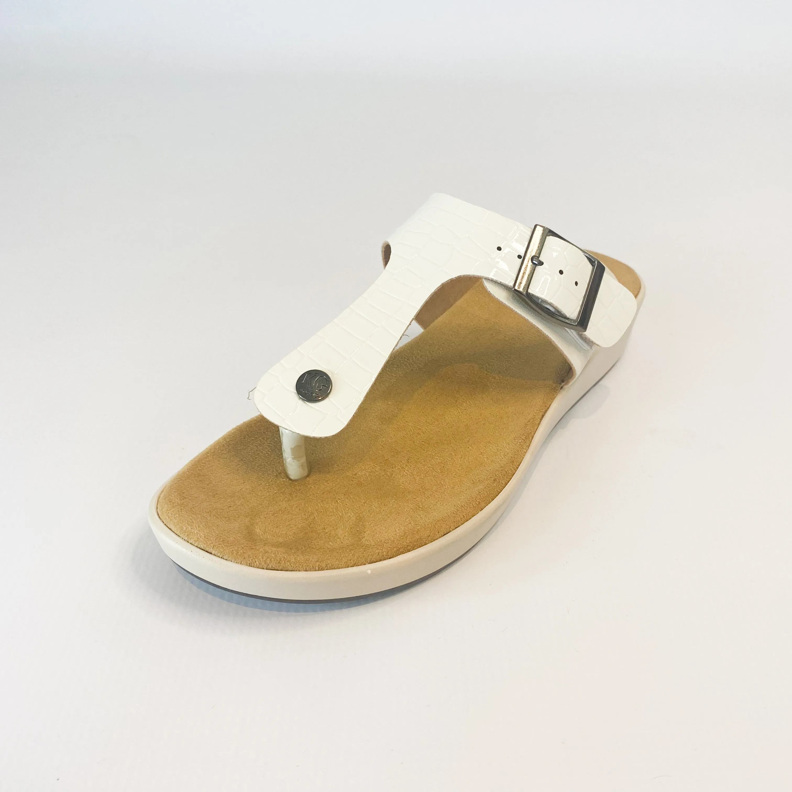 White KG thong sandal with buckle