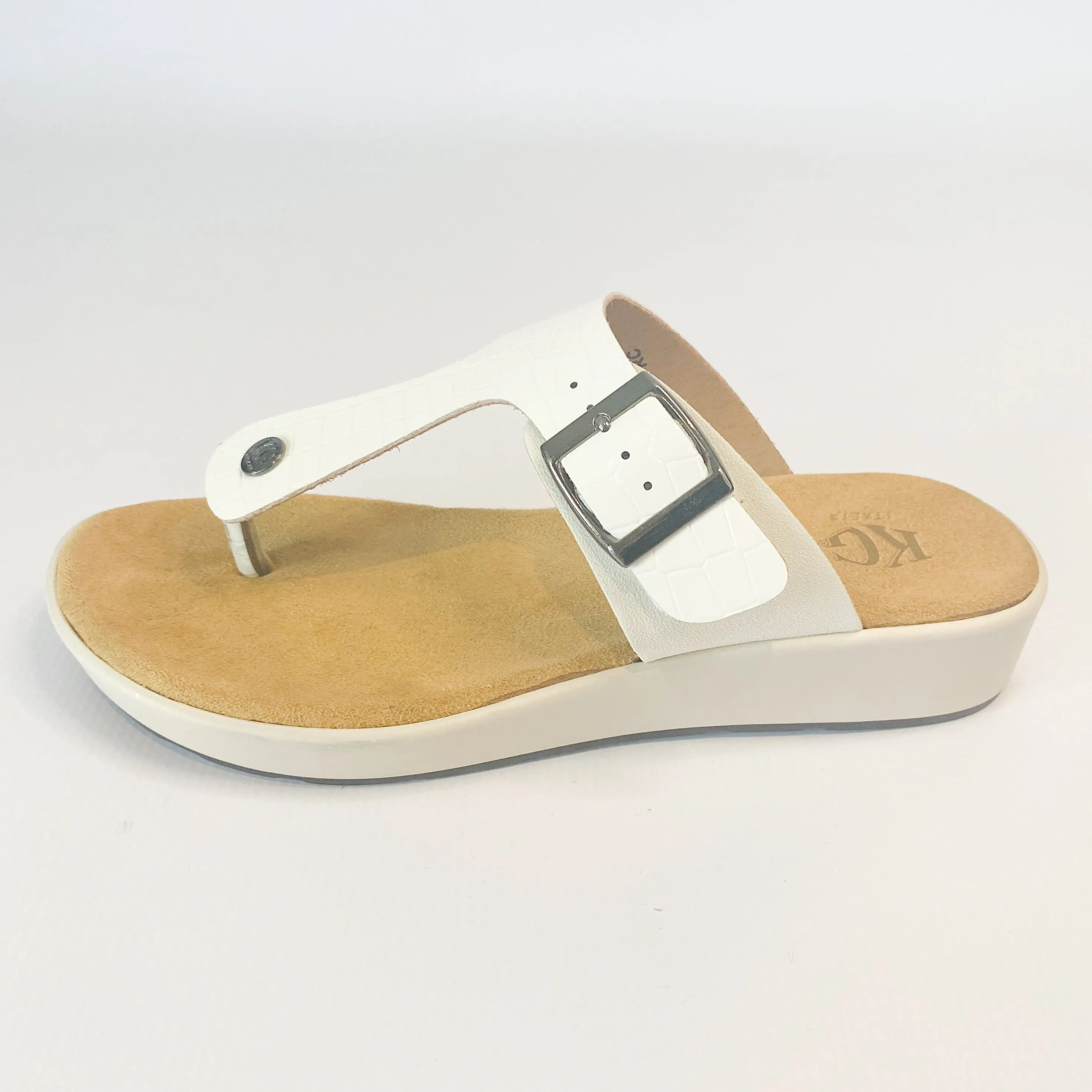 White KG thong sandal with buckle