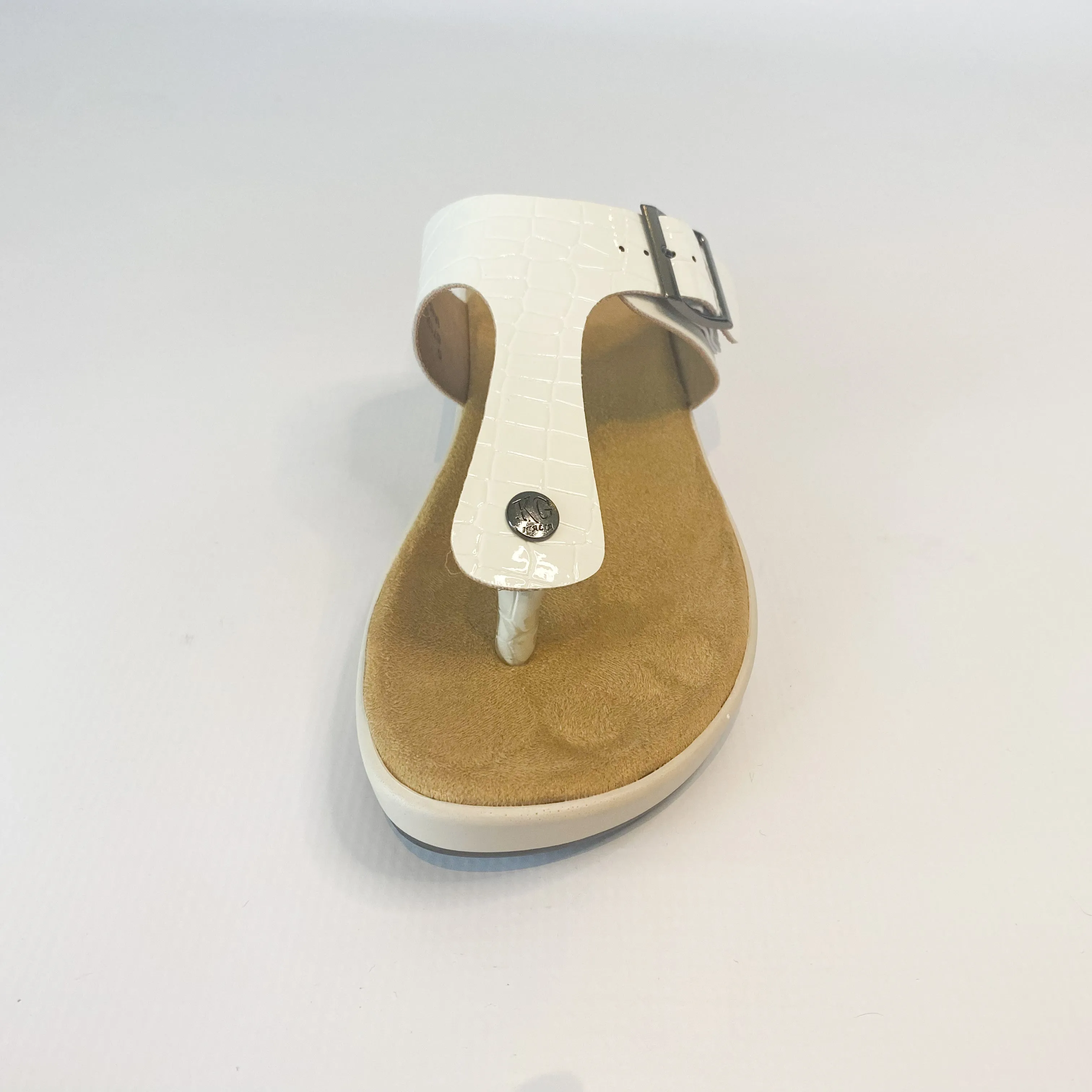 White KG thong sandal with buckle