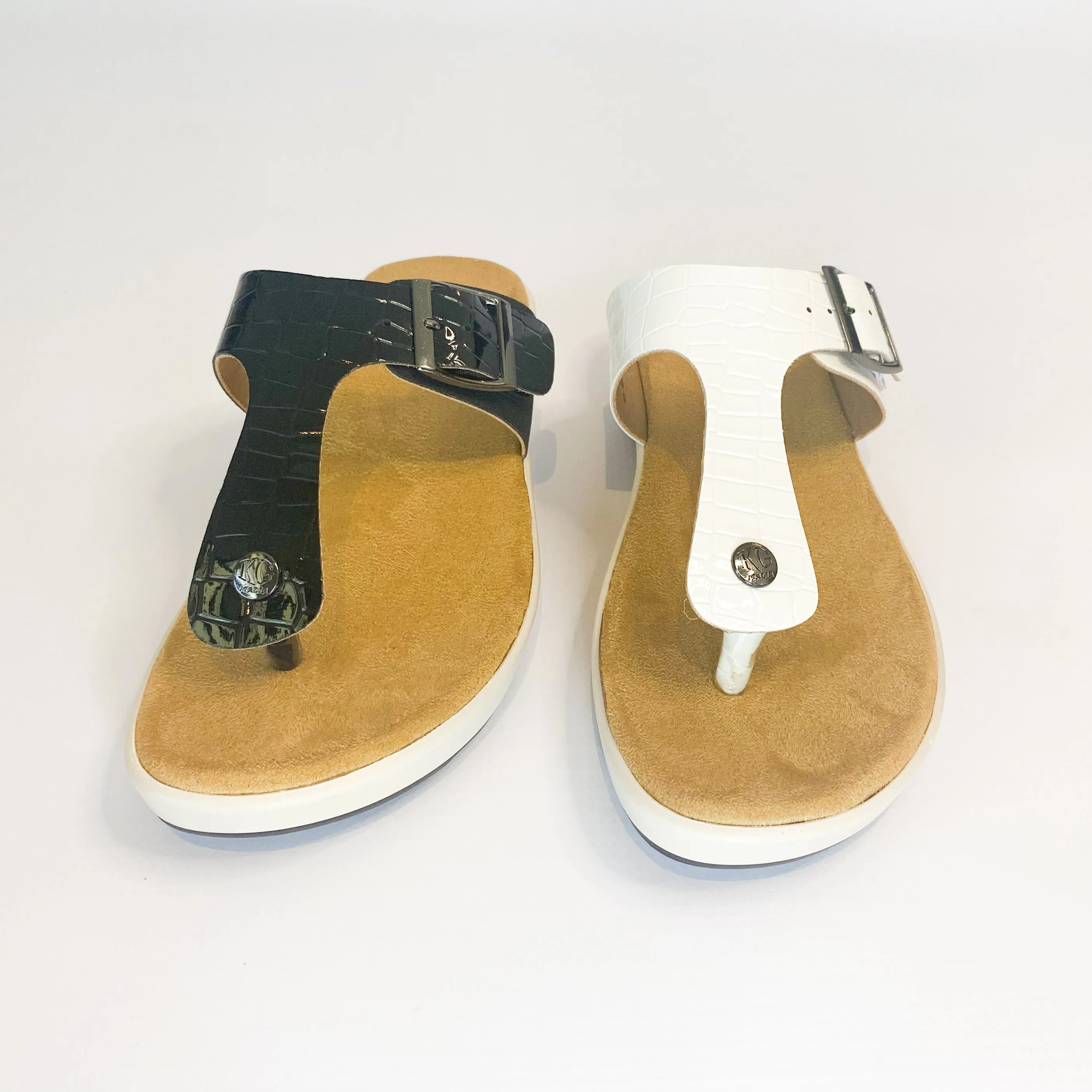 White KG thong sandal with buckle