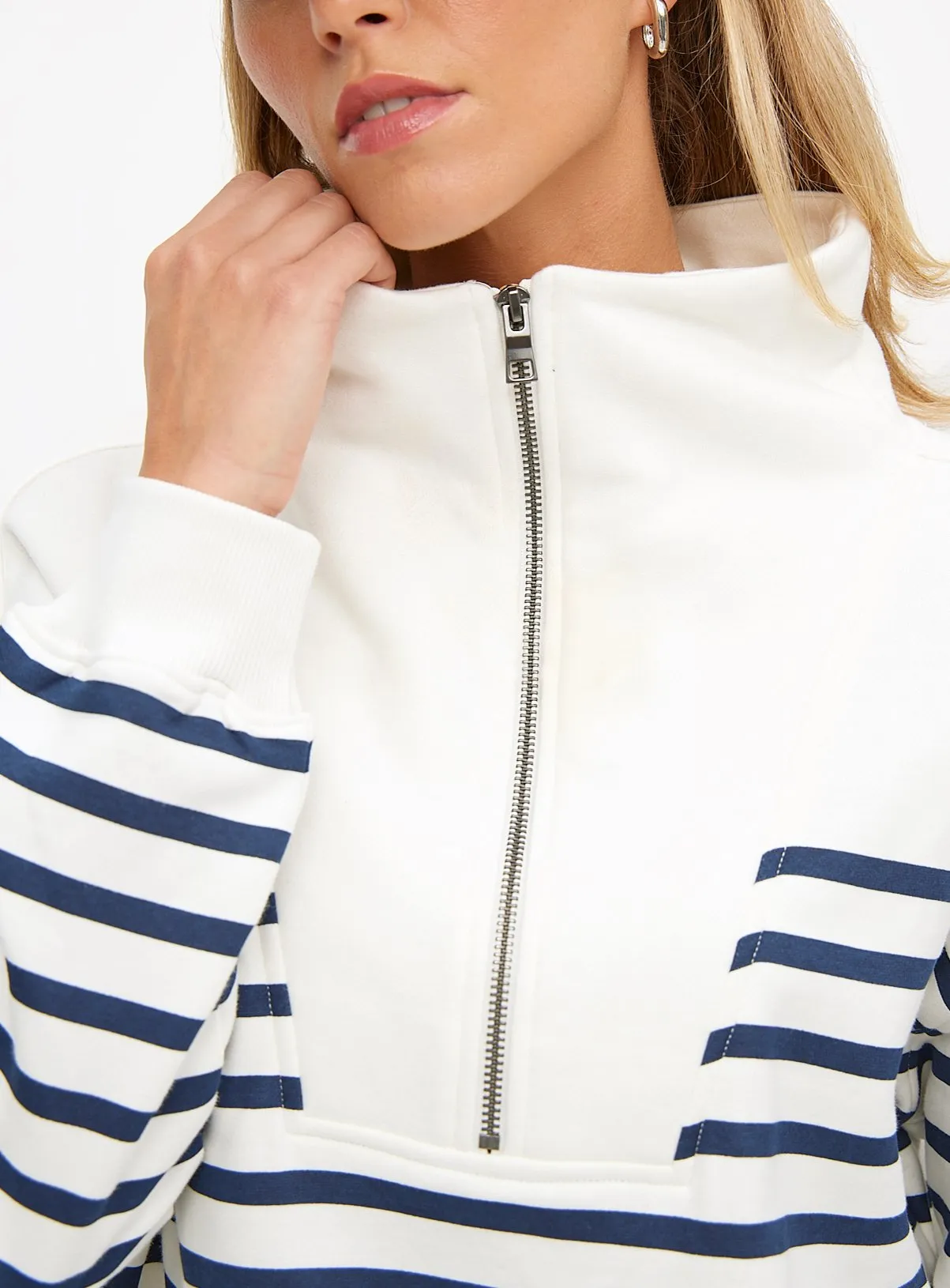 White Navy Stripe Half Zip Sweatshirt XXL - Shop Hoodies and sweatshirts at Tu