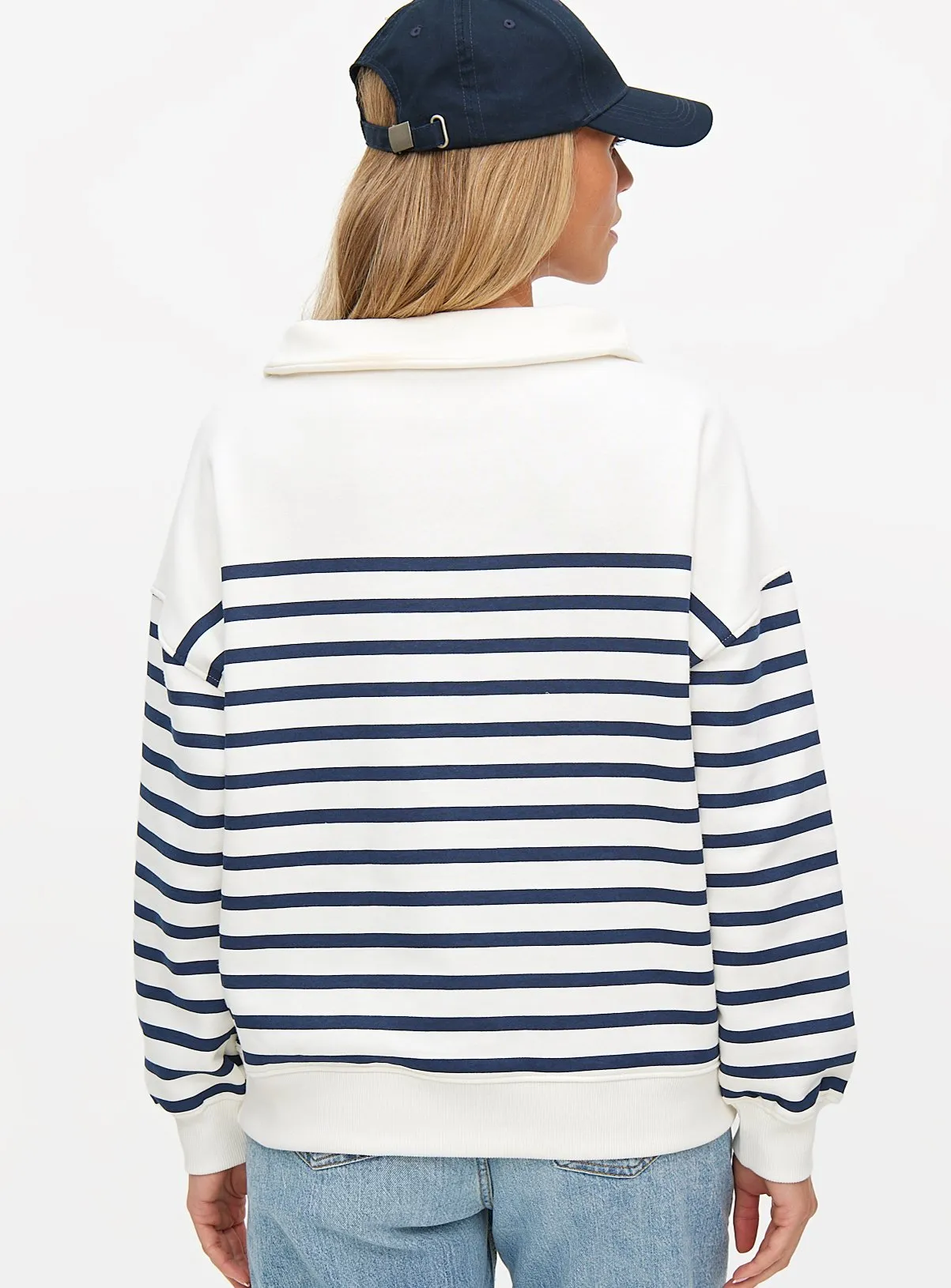 White Navy Stripe Half Zip Sweatshirt XXL - Shop Hoodies and sweatshirts at Tu