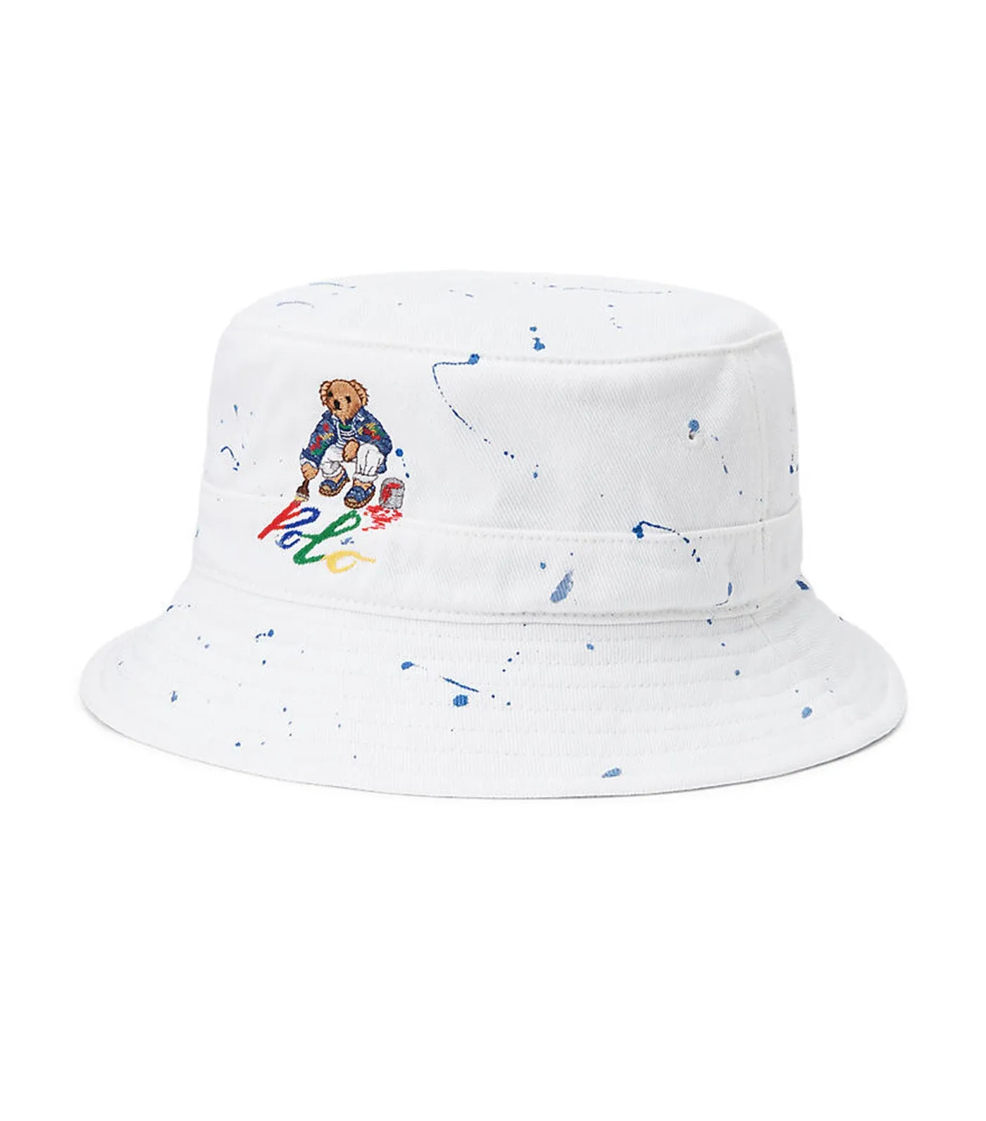 White Paint-Splatter Polo Bear Bucket Hat for Men