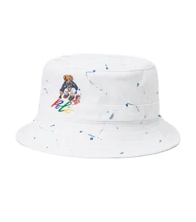 White Paint-Splatter Polo Bear Bucket Hat for Men