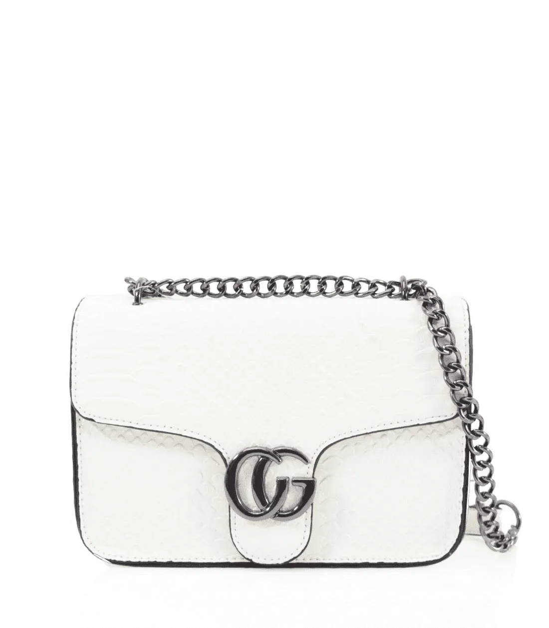 White Shoulder Bag with Snake Print