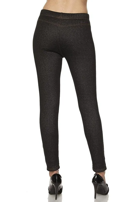 Winter Stretch Denim Leggings with Fleece Lining