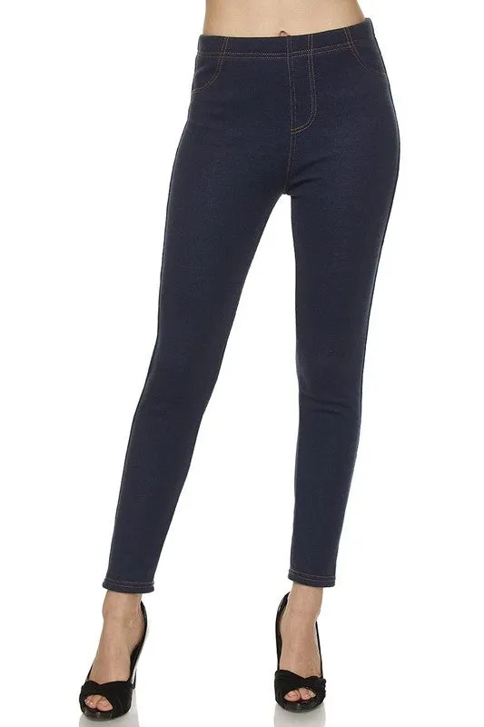 Winter Stretch Denim Leggings with Fleece Lining