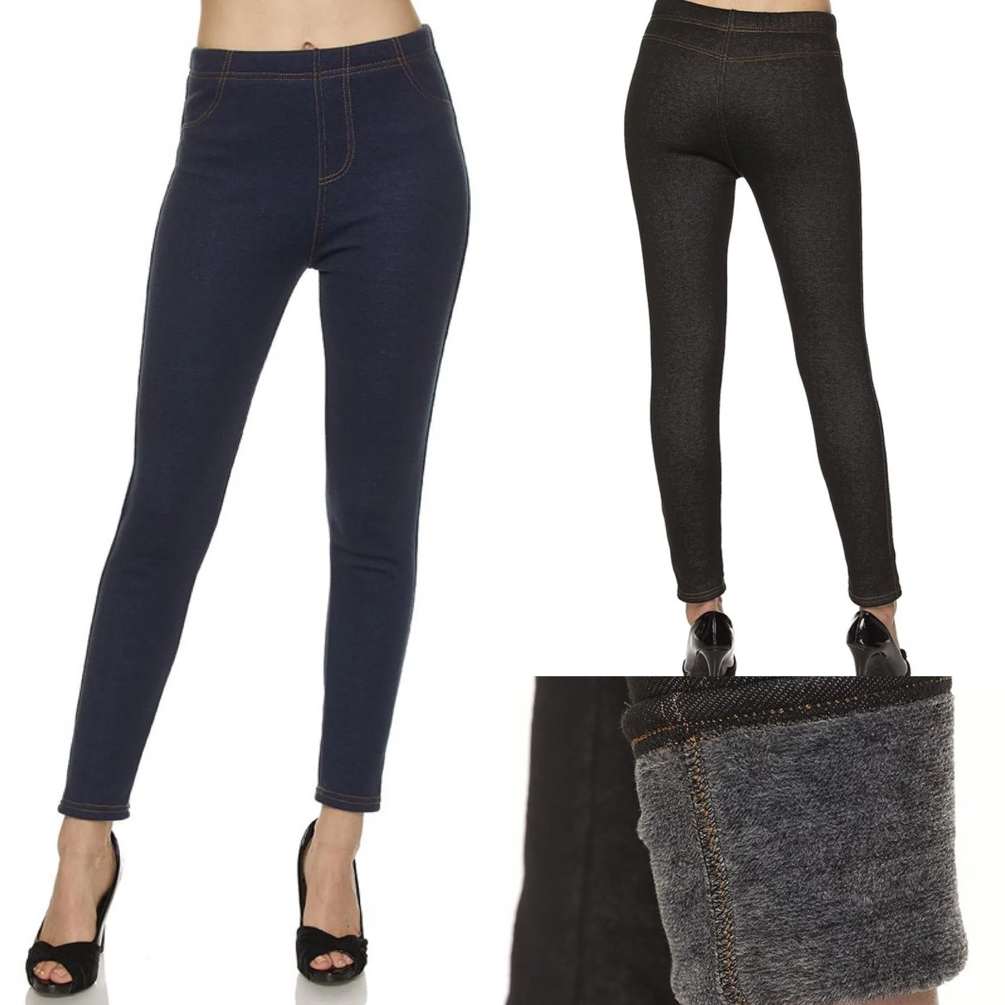 Winter Stretch Denim Leggings with Fleece Lining