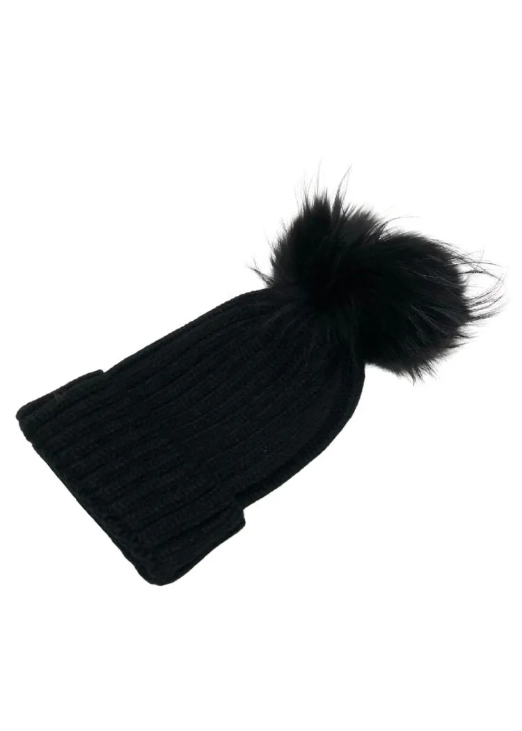 Black Winterpark Fur Beanie - Final Sale