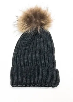 Winter Charcoal Fur Beanie - Final Sale