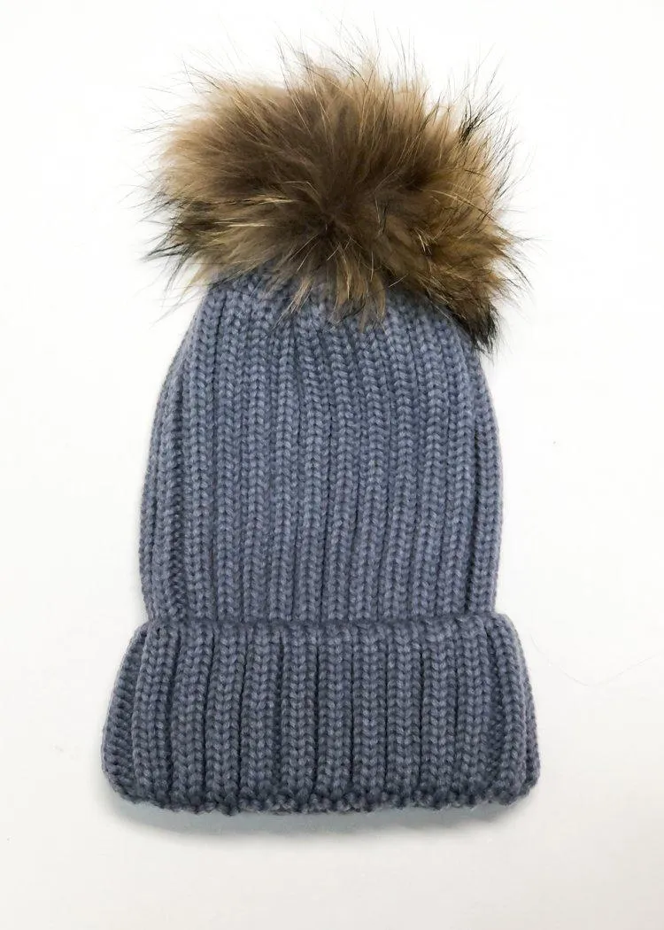 Winter Grey Fur Beanie - Final Sale