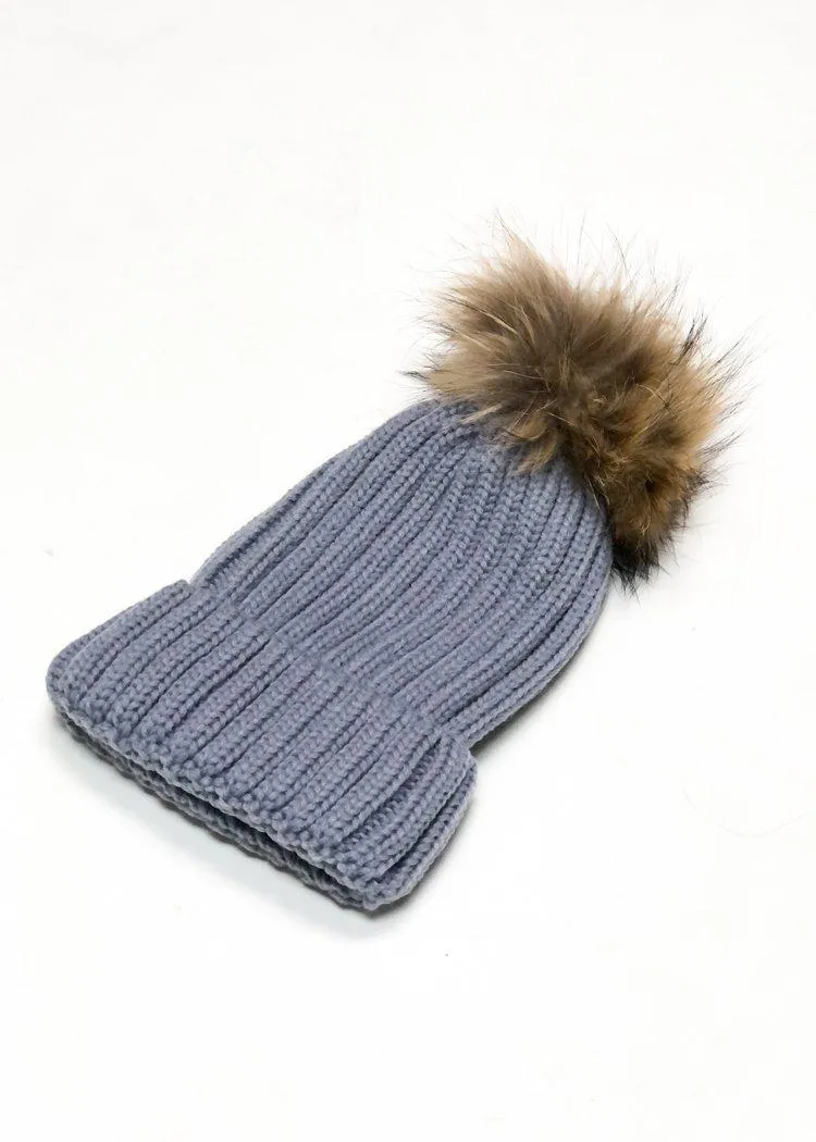 Winter Grey Fur Beanie - Final Sale