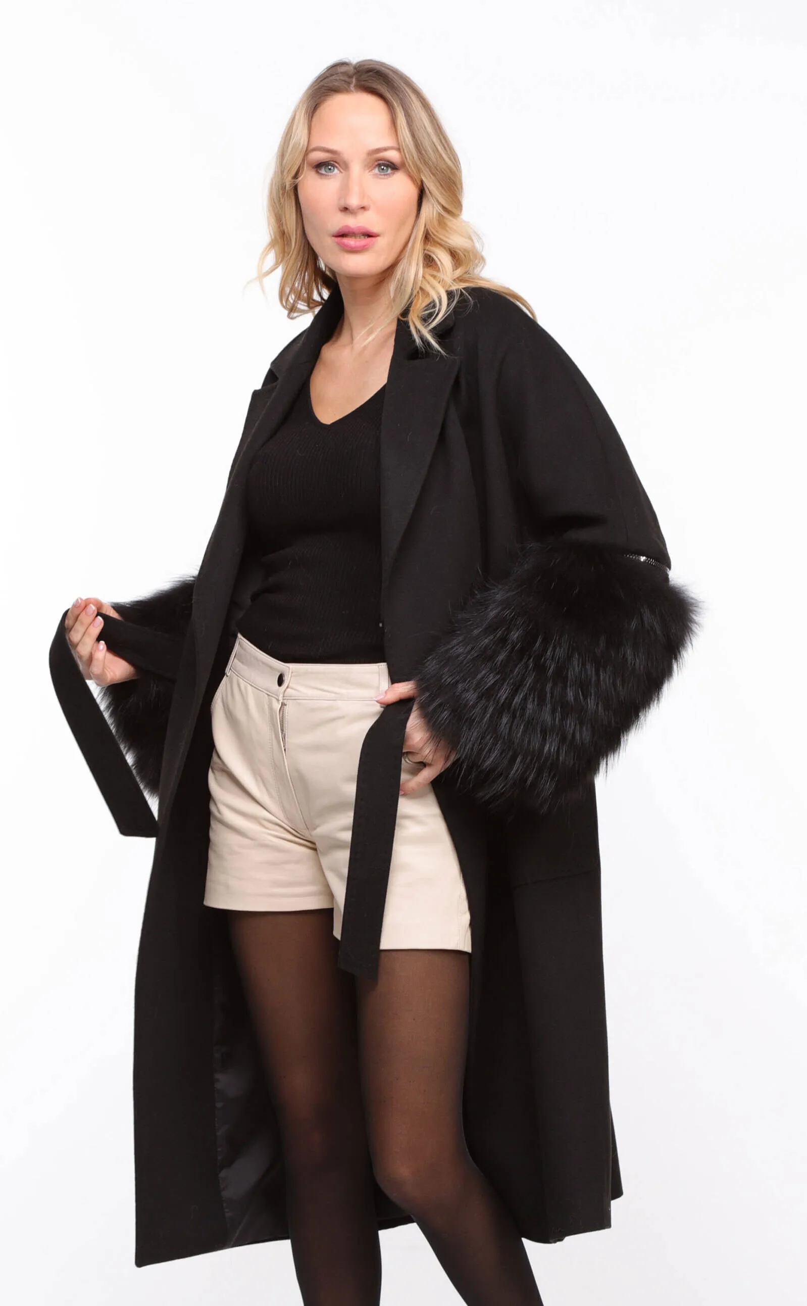 Women's black fabric fox coat Jana - Shop now.