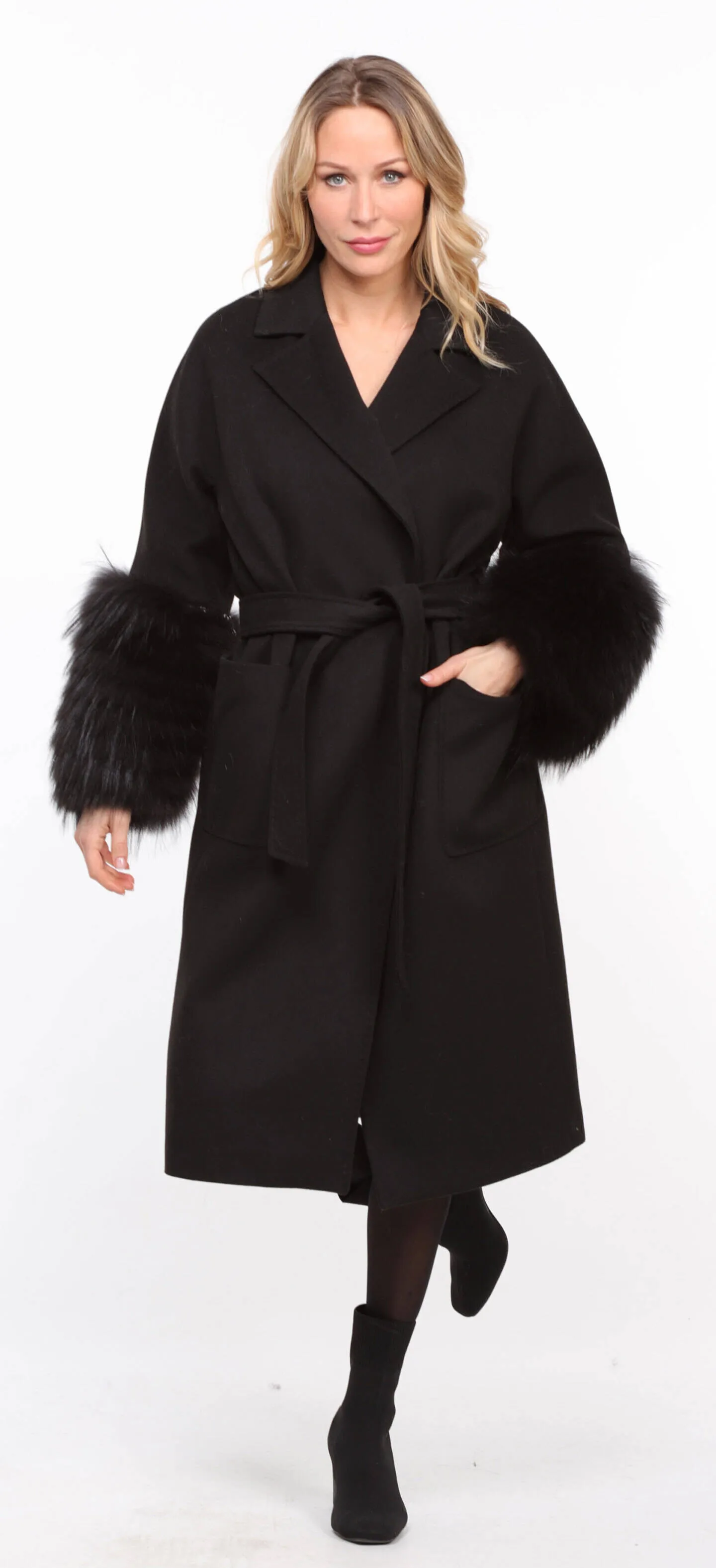 Women's black fabric fox coat Jana - Shop now.