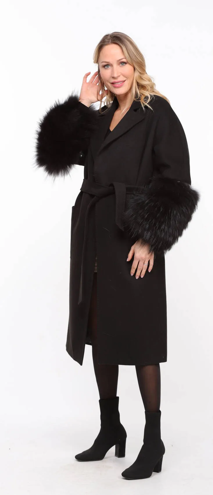 Women's black fabric fox coat Jana - Shop now.