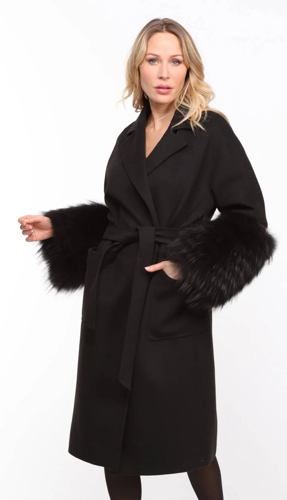 Women's black fabric fox coat Jana - Shop now.