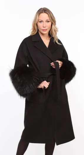 Women's black fabric fox coat Jana - Shop now.