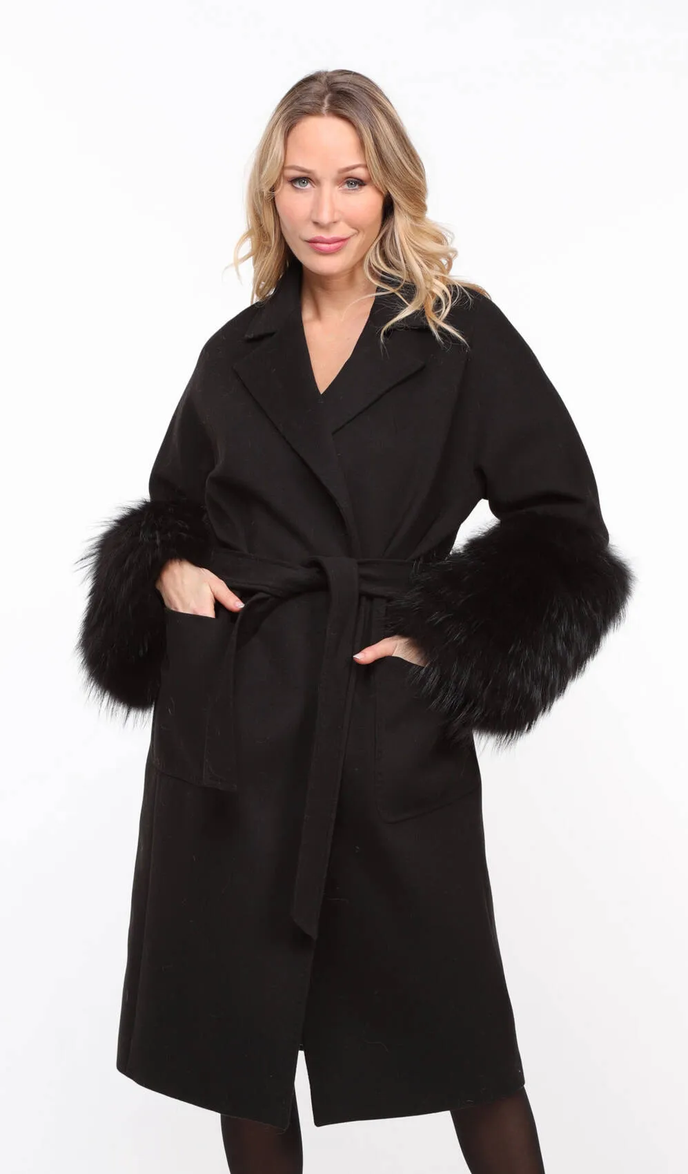 Women's black fabric fox coat Jana - Shop now.