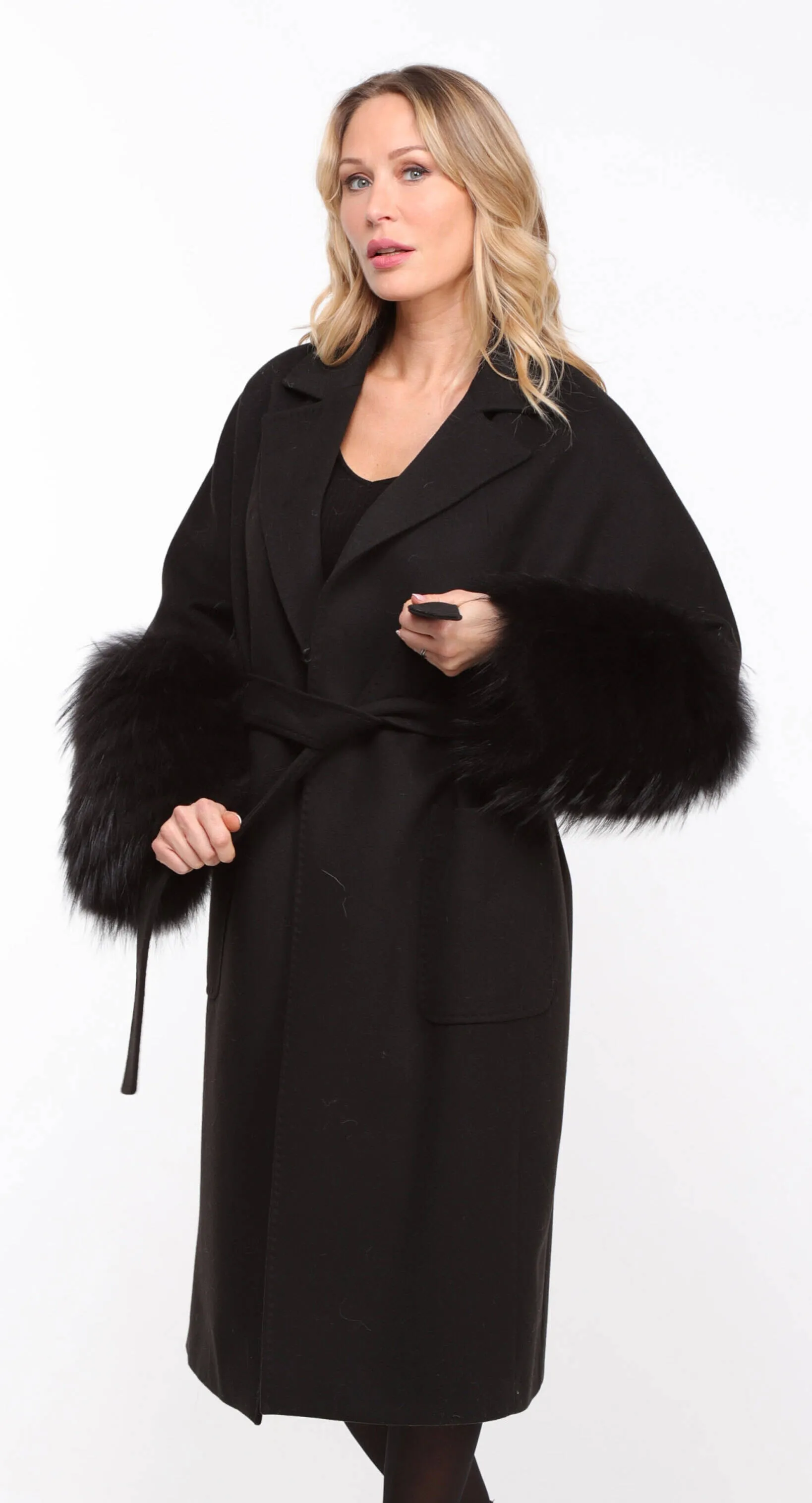 Women's black fabric fox coat Jana - Shop now.