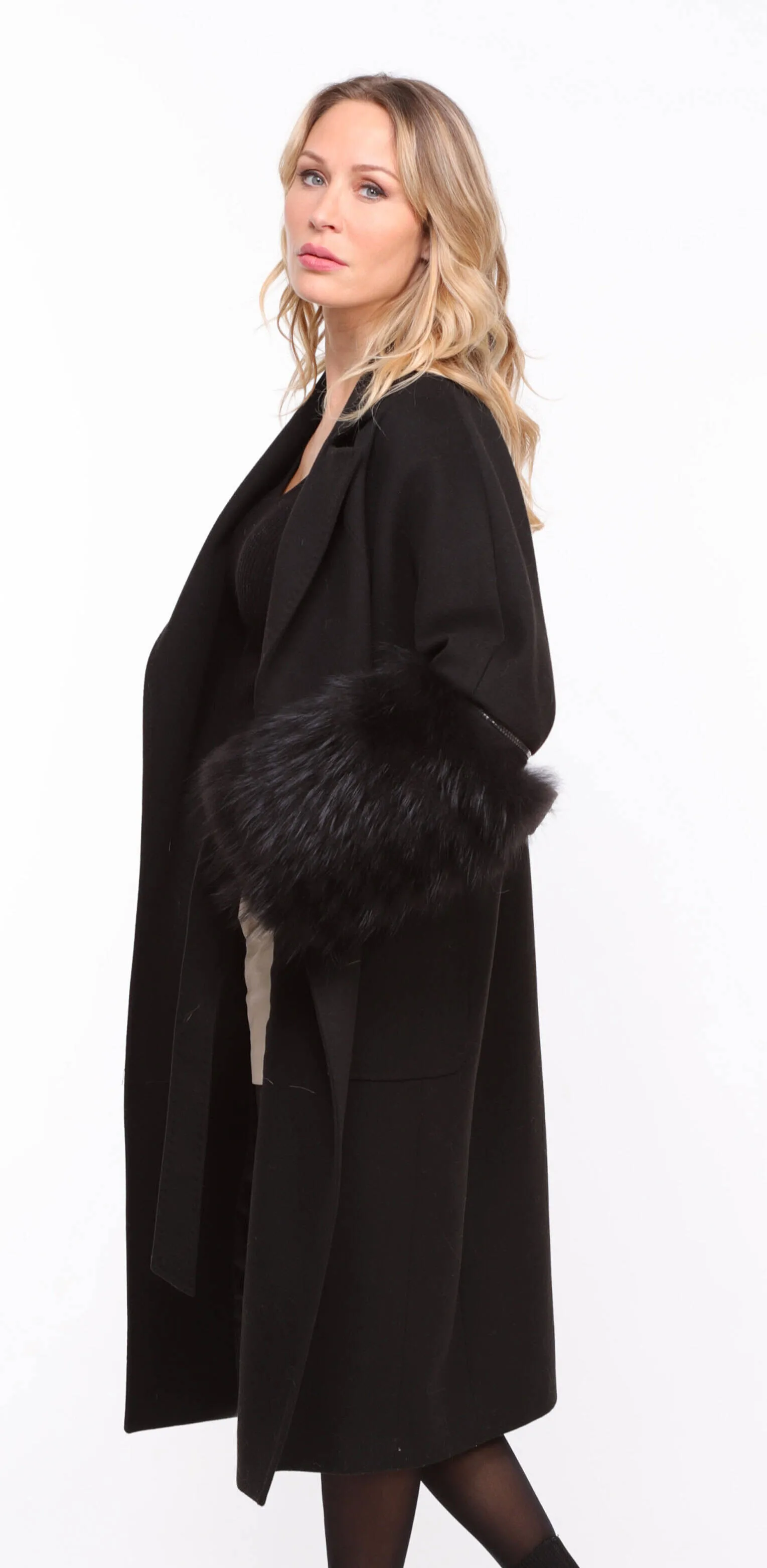 Women's black fabric fox coat Jana - Shop now.