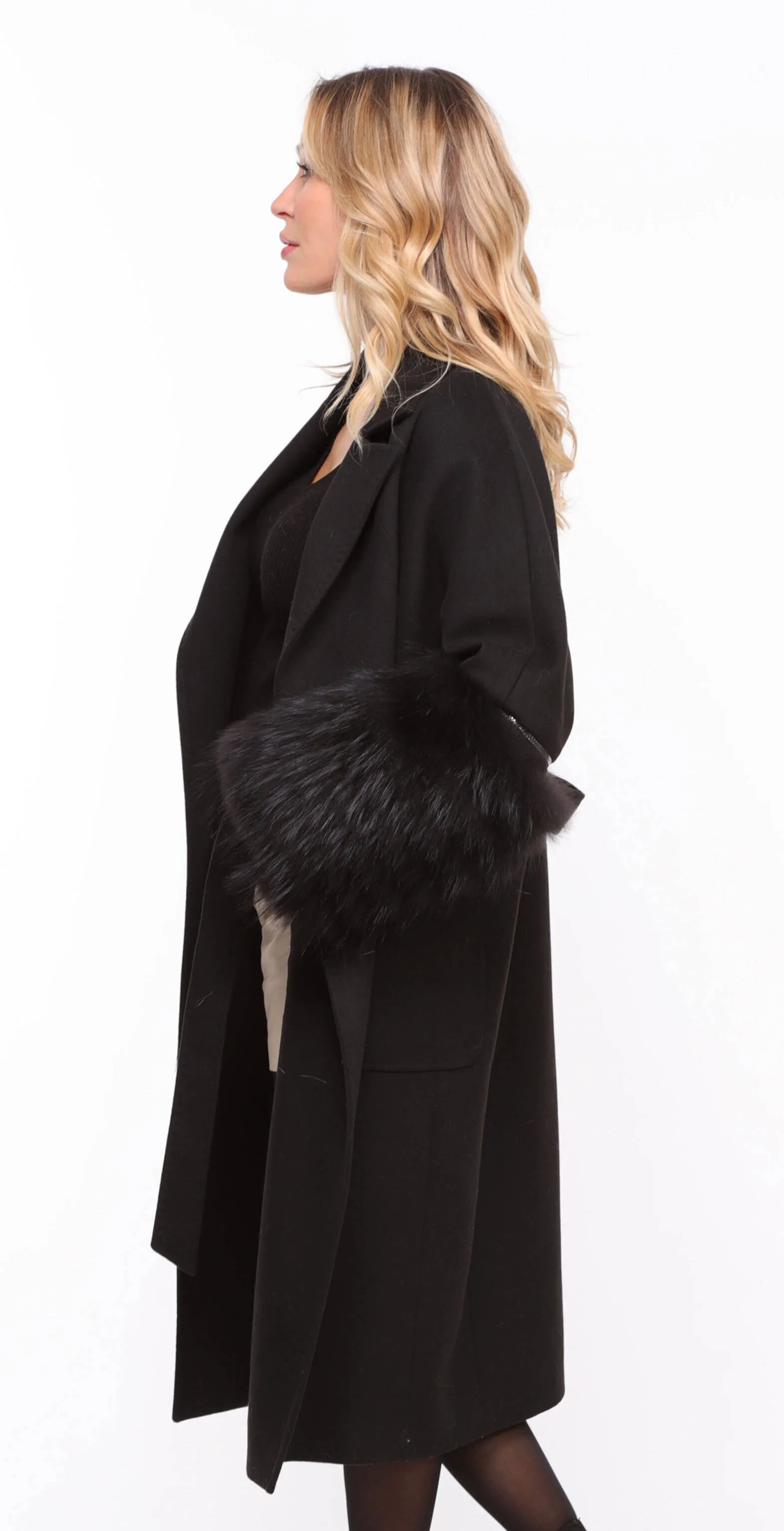 Women's black fabric fox coat Jana - Shop now.