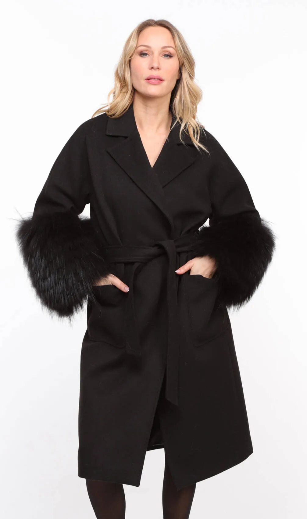 Women's black fabric fox coat Jana - Shop now.