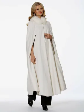 Women's Ivory Oversized Hooded Poncho, Full Length Faux Fur Cape.