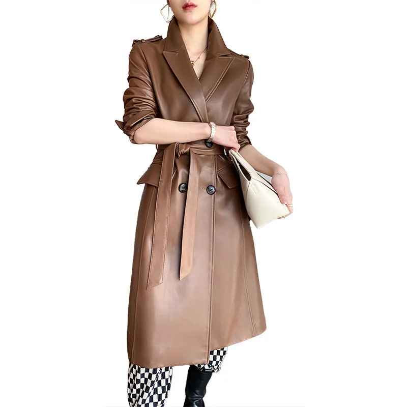 Women's Leather Trench Coat by MBluxy Jacket