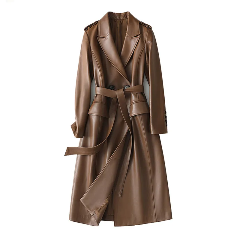 Women's Leather Trench Coat by MBluxy Jacket