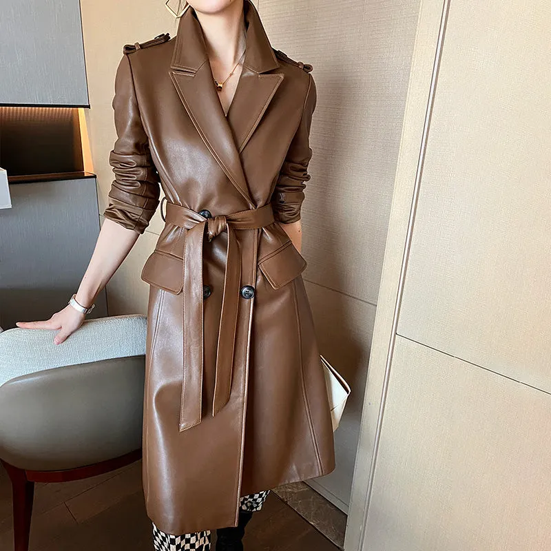 Women's Leather Trench Coat by MBluxy Jacket