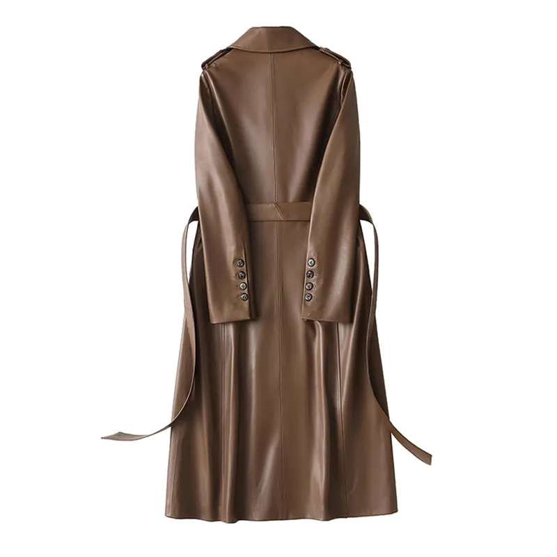 Women's Leather Trench Coat by MBluxy Jacket