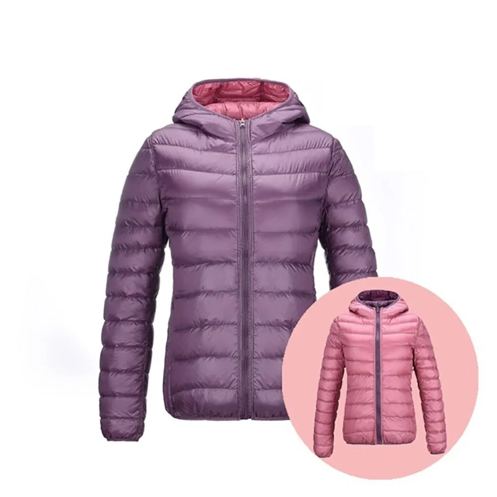 Women's Lightweight Down Jacket - Large Size - Ultra Warm - Double-Sided - Feather Coat