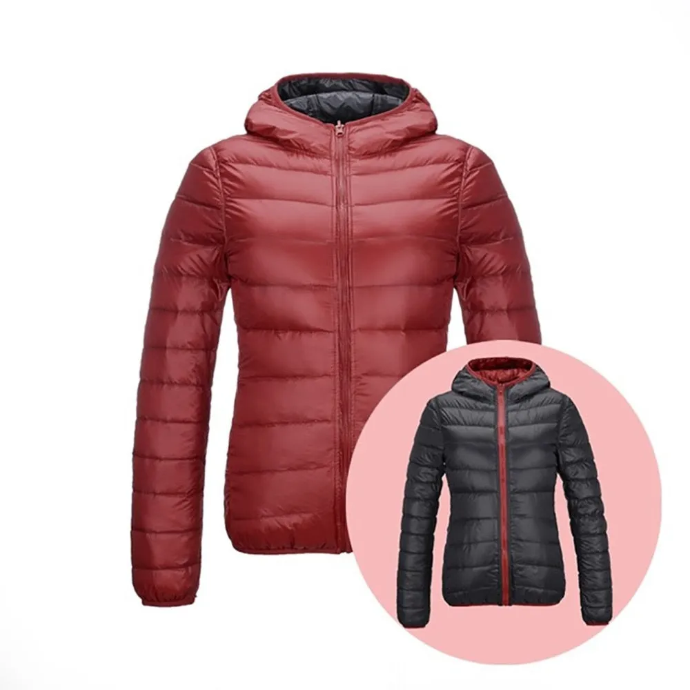 Women's Lightweight Down Jacket - Large Size - Ultra Warm - Double-Sided - Feather Coat