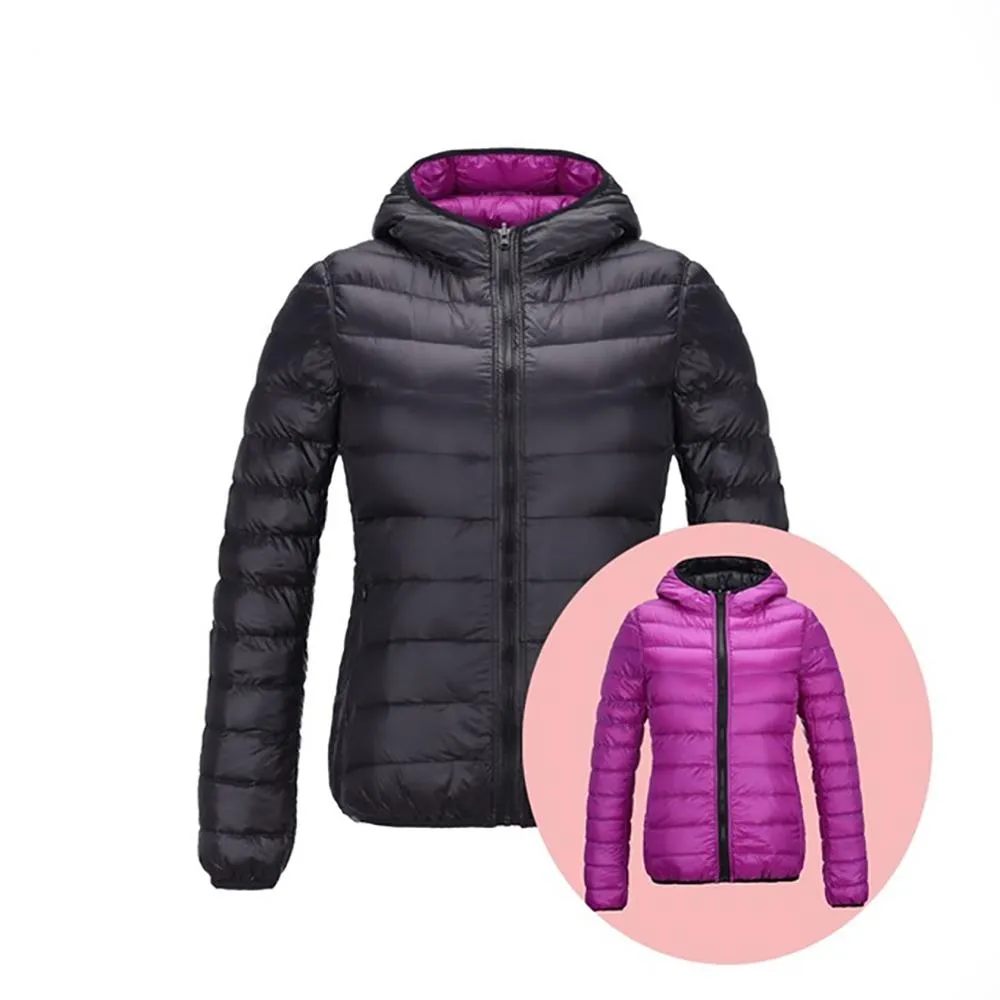 Women's Lightweight Down Jacket - Large Size - Ultra Warm - Double-Sided - Feather Coat