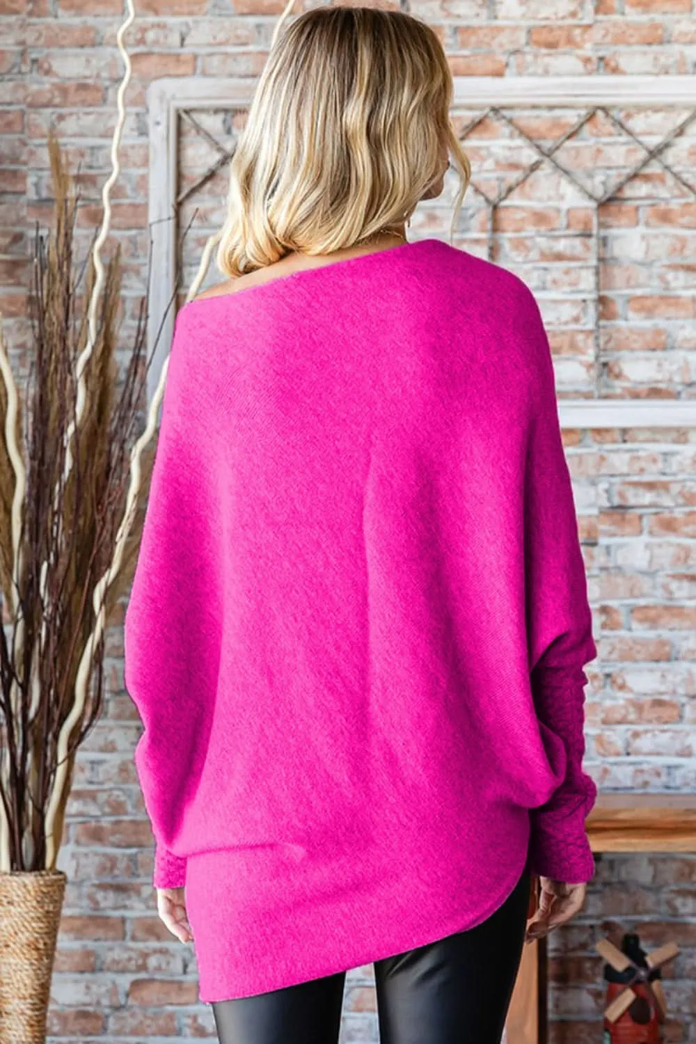 Women's Oversized Sweater with Asymmetric Hemline and Dolman Sleeves