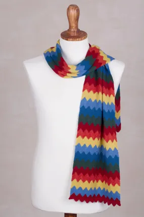 Rainbow Striped Alpaca Blend Scarf from Peru